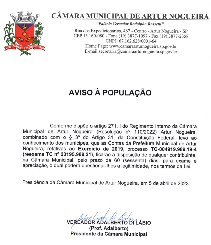 aviso a populacao contas 2019